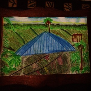 My oil pastel perspective of my backyard. 